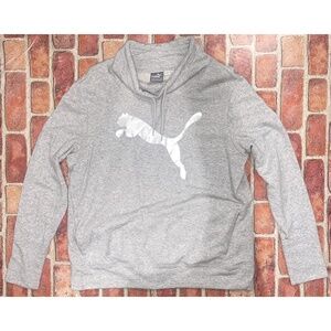 Pre-Owned Puma Gray Pullover Sweater Jacket Cat Logo Kangaroo Pocket Size XL